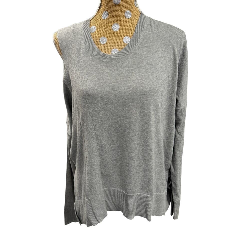All saints Woman's Gray Long Sleeve Sweater One-sided Open Shoulder Size M